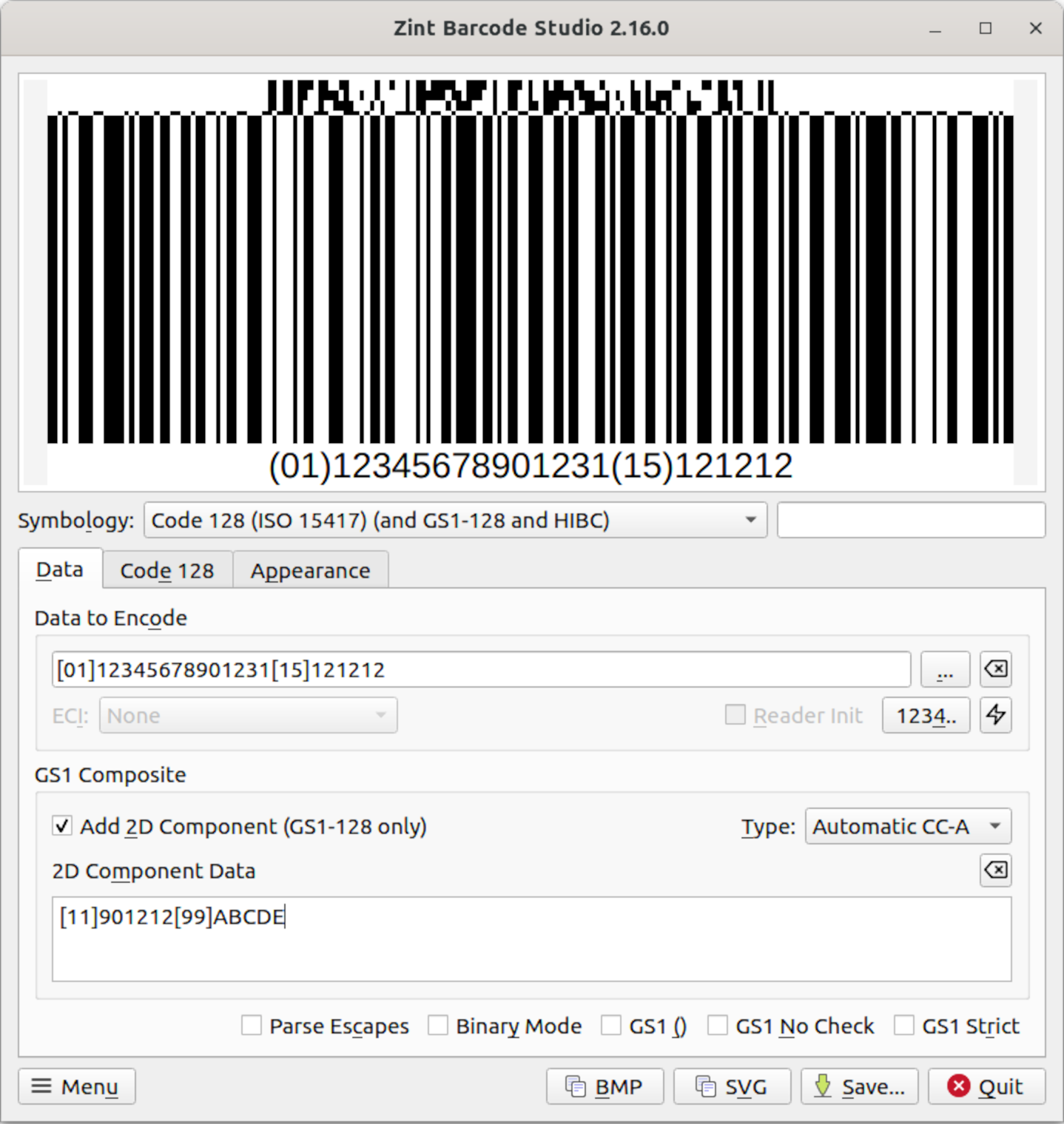 Encoding GS1 Composite data